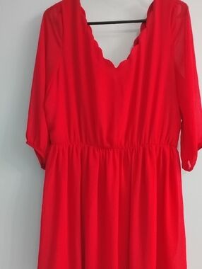 BCX Red Long-Sleeve Scallop V-Neck Dress ❤️ Size XL